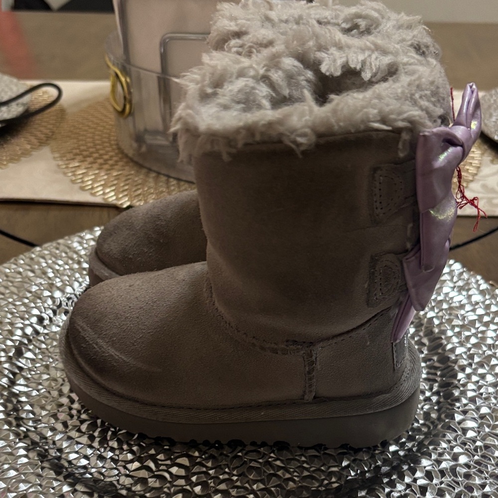 UGG Gray Boots with Lavender Bows